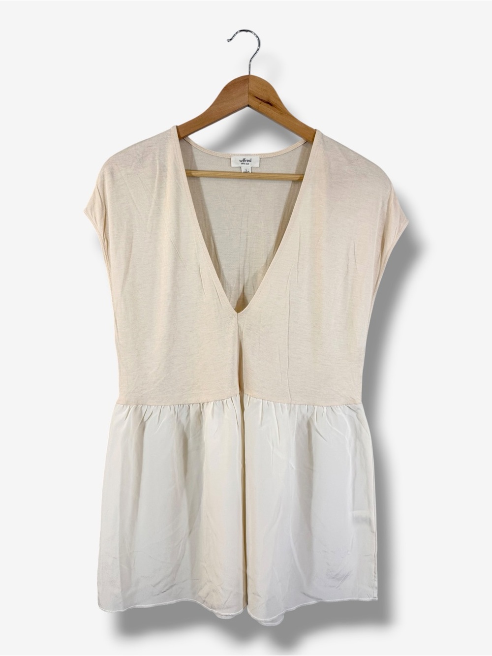 Aritzia Wilfred Silk Blend Blush Cream Deep V Tunic Top Size S Mixed Media Knit